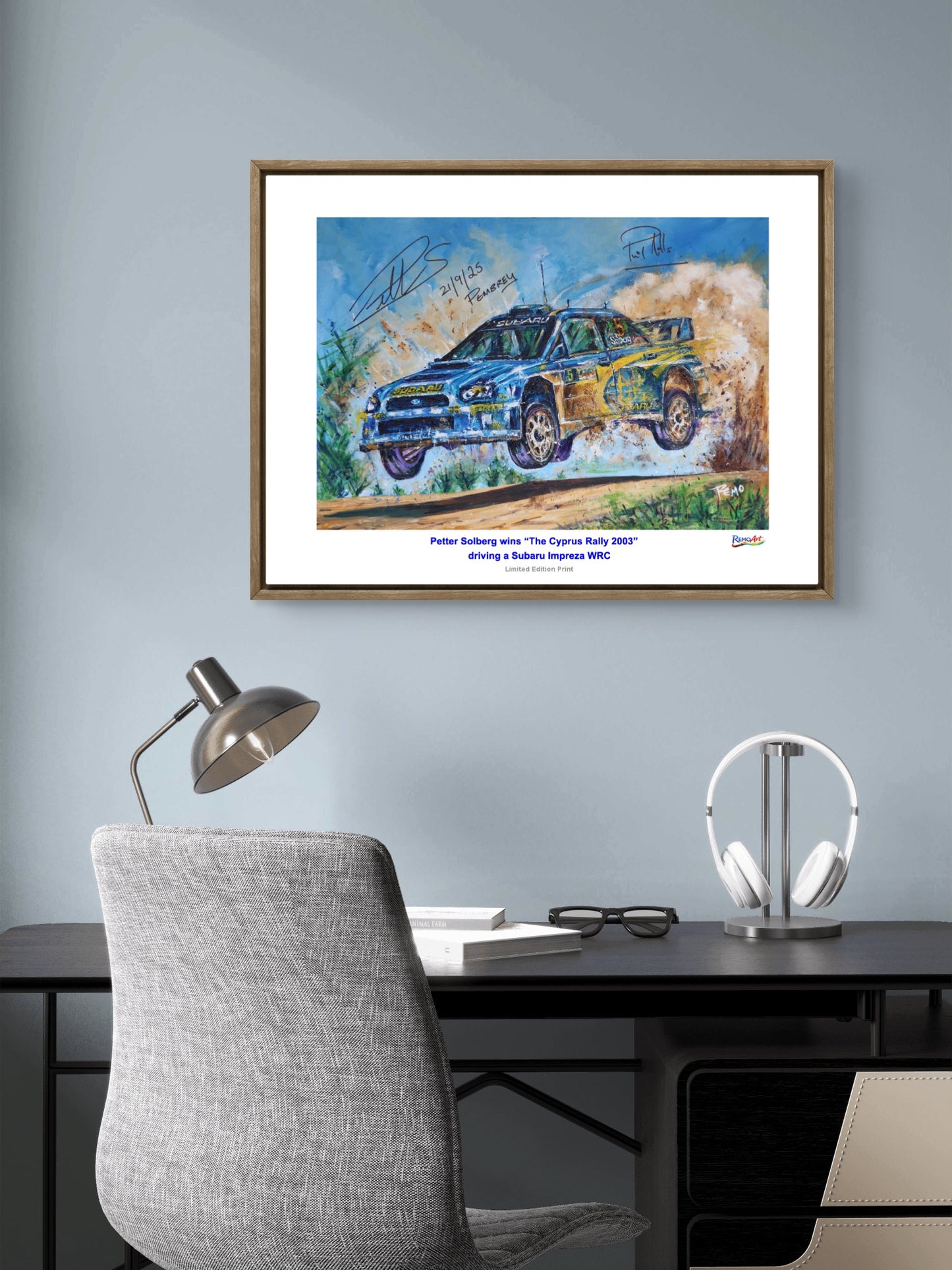 Petter Solberg wins The Cyrus Rally WRC driving the Subaru Impreza in 2003 - Prints Signed by Petter Solberg & Phil Mills