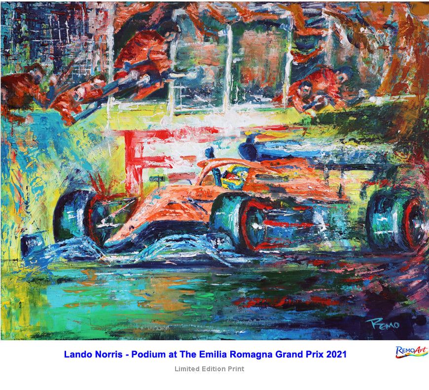 Lando Norris finished on the podium at Imola and salutes his team mates.